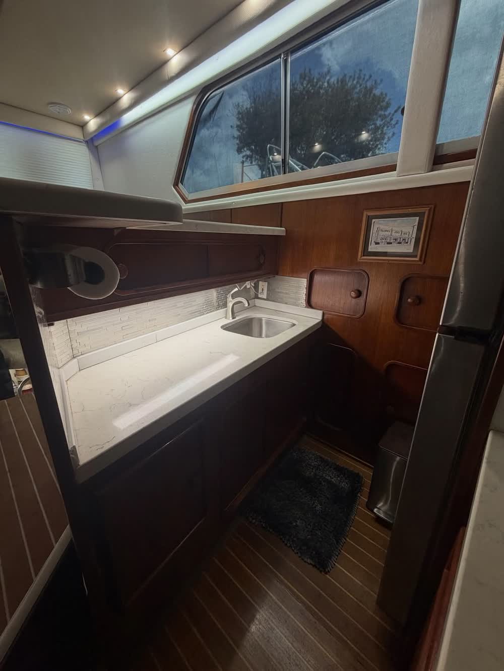 The galley with fridge and microwave
